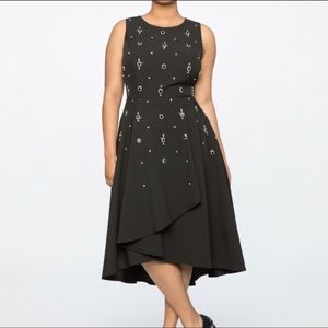 Jason Wu x Eloquii Crepe Embellished Fit & Flare Dress Black Sz 14